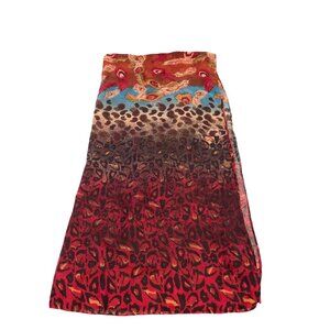 Joy Susan Feather Paisley Ombre Scarf Red Brown Boho Lightweight Wrap Mid-2000s